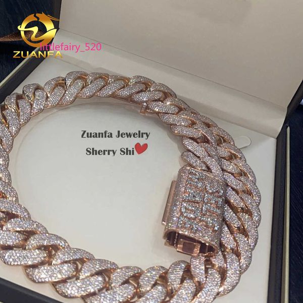 

pendant necklaces zuanfa jewelry hip hop rose gold custom made name clasp miami vvs moissanite diamond cuban link chain with custom name cla, Silver