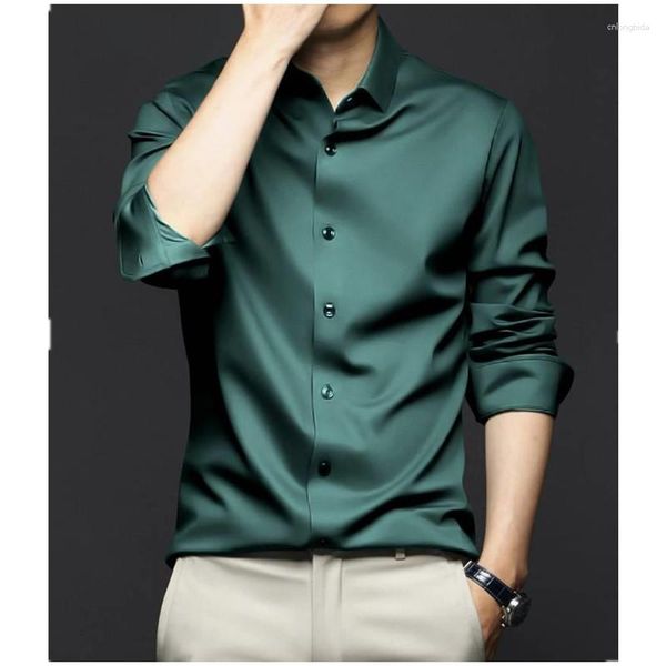 

men's dress shirts luxurious long sleeve shirt 2023 spring summer ice silk business wrinkle-resistant non-iron solid men clothing, White;black