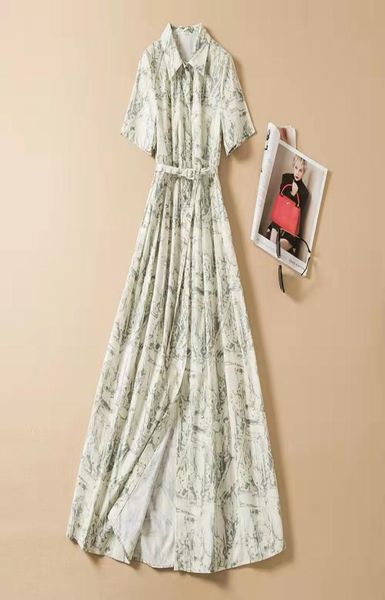 

summer highquality catwalk style print singlebreasted cotton dress4944420, Black