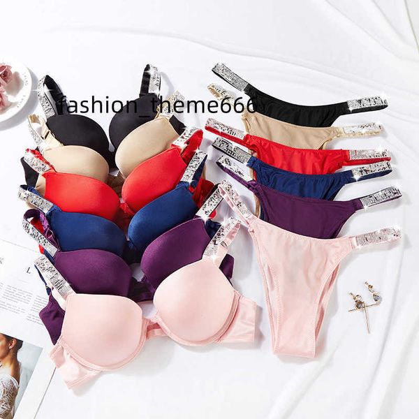

bras sets vs rhinestone letters underwear women's suit gather girls comfortable bra set rhinestone lingerie pink q0705, Red;black