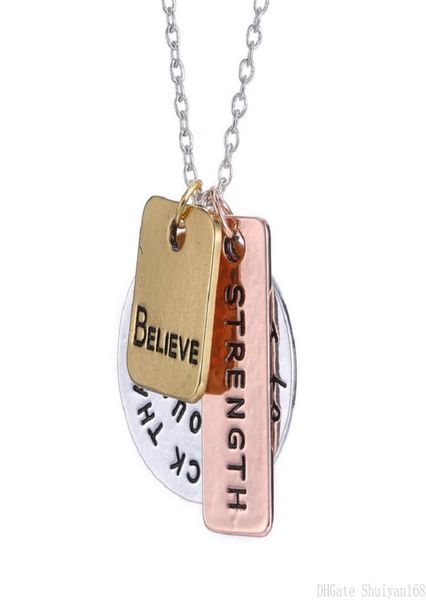 

believe coin pendant necklaces long chains hand stamped letters charm necklace round pendant for women men statement jewelry chris9015948, Silver