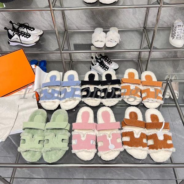 

designer women chypre sandals home outdoor oran slippers soft furry sandals warm slippers home indoor sandal lazy walking slide with box, Black