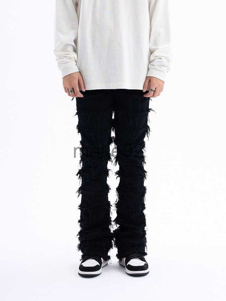 

men's jeans american black erosion damaged rough high street jeans men's ins hip hop fashion vintage tights 2023 street wear x0714, Blue