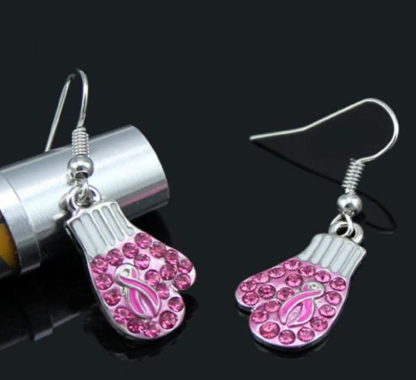

newst breast cancer awareness jewelry earrings breast cancer pink ribbon fighting box gloves earrings4661228, Silver