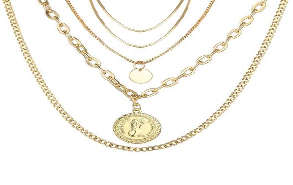 

fashion layered chain gold layered plated seal pendant multilayer necklaces men jewellery vintage for accessories women jewlery9779930, Silver