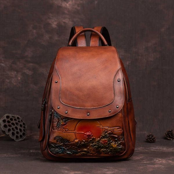 

cowhide women's bag large backpack embossed craft women's bag direct hair
