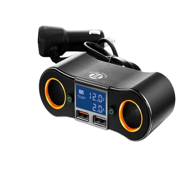 

znb02 car cigarette lighter adapter with dual high power digital display switch and qc3.0 fast charging ports _ one-to-two car c-1