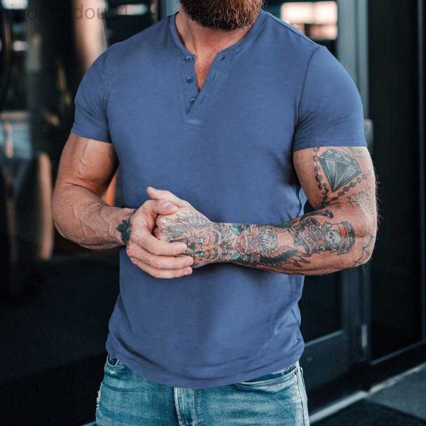 

men's t-shirts vintage button-down v neck tees men 2023 spring summer fashion loose solid t shirt mens clothes leisure short sleeve, White;black