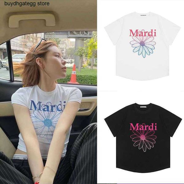 

women's t-shirts fashion brand mardi little daisy print short sleeve kim go-eun same korean designer small summer fit loose edition, White