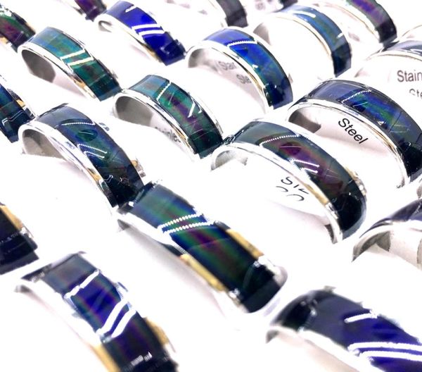 

whole 100pcslot men039s women039s rings mood stainless steel band color change finger temperature ring party favor gift1958358, Silver