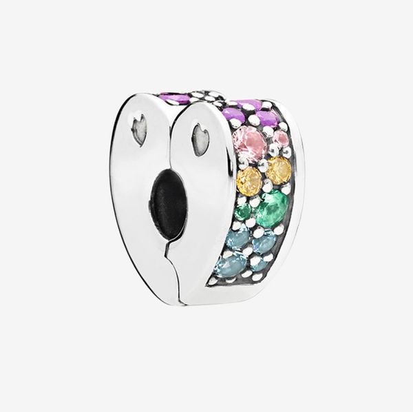 

colored stones cz diamond clip charms bracelet accessories with box for 925 sterling silver heart clips8314827, Black