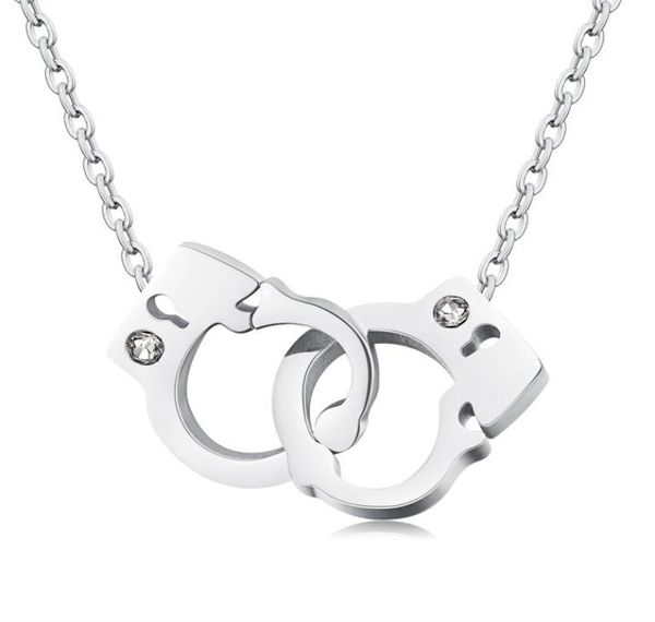 

stainless steel interlocking handcuff charm women necklace01836057, Silver