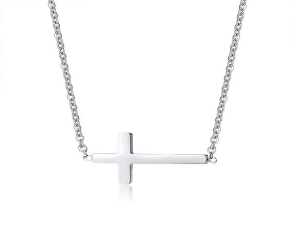 

women stainless steel petite sideways horizontal cross pendant necklace2733261, Silver
