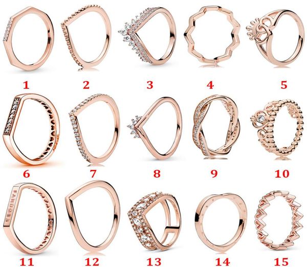 

womens diamond rings 925 sterling silver rose gold wheel of fortune ring wishbone princess crown romantic ring fit p style designer jewelry, Slivery;golden