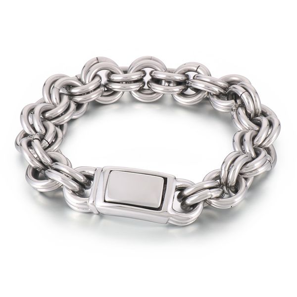 

casting double rolo chain bracelet stainless steel link jewelry for mens cool gifts 15mm 9inch 122g christmas, birthdays gifts, Black