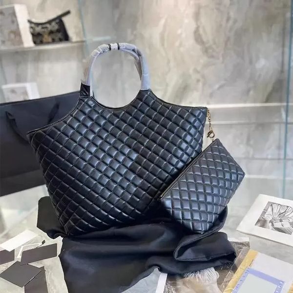 

2pcs super large tote shop bags womens mens oversized luxury designer lambskin handbag with small pochette wallets quilted leather266z