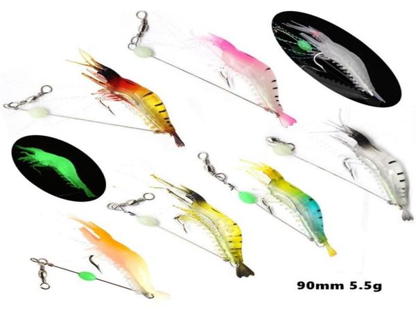 

90mm 55g luminous shrimp hook soft baits lures single hooks 7 colors mixed silicone fishing gear 7 pieces lot wsb16194019