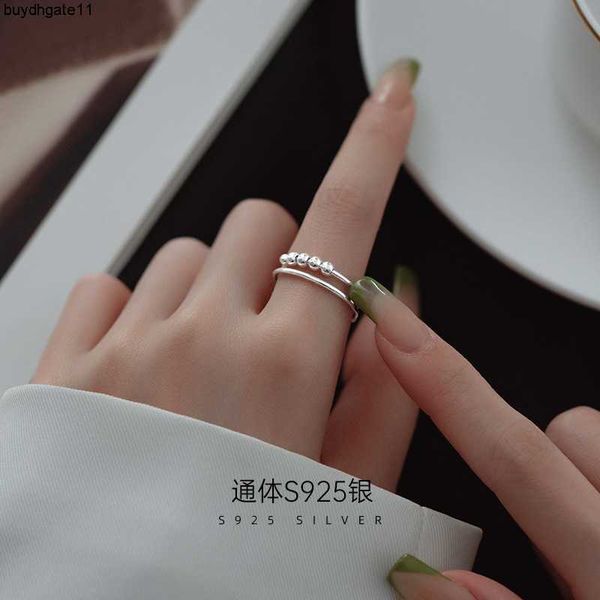 

fashion accessories s925 silver double-layer rotatable round bead ring female anti anxiety decompression index finger cool wind