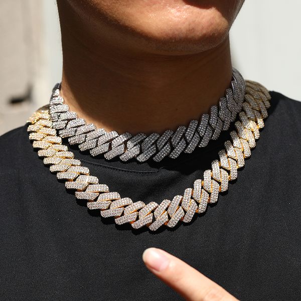 

luxury 20mm 3 row vvs moissanite cuban chain hip hop rapper gift wholesale 925 sterling silver iced out cuban necklace for men