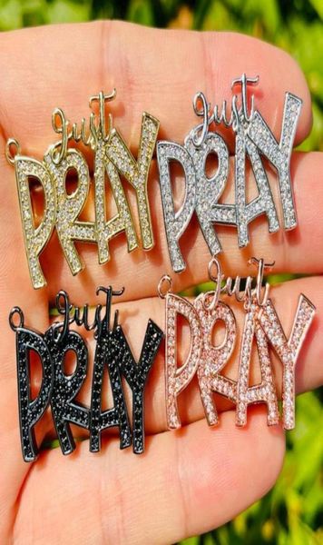 

charms 5pcs cubic zirconia paved just pray pendant for women necklace bracelets making jewelry accessories2797167, Bronze;silver