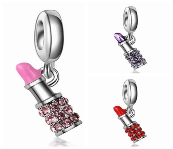

whole 20pcs lot fashion silver plated rhinestone lipstick design dangle diy charms fit european bracelet necklace low pric3527097, Bronze;silver