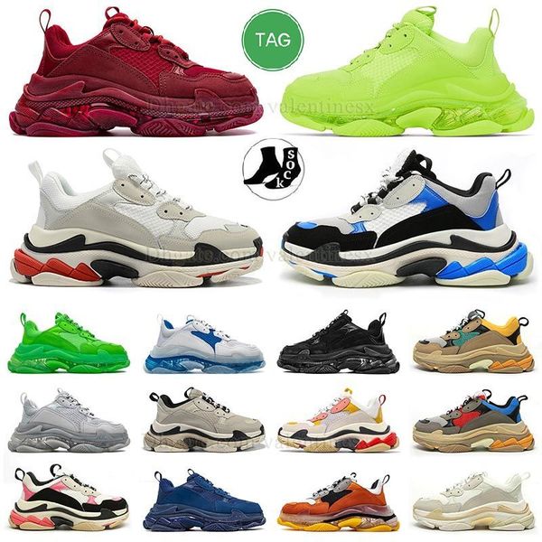 

triple s sneaker men women running shoes platform sneakers clear sole black white grey red pink blue royal neon green dhgate famous designer