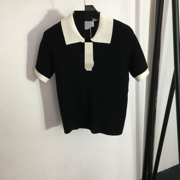 

78 2023 runway spring brand same style sweater striped short sleeve lapel neck blue pullover fashion clothes womens 20234655, White;black