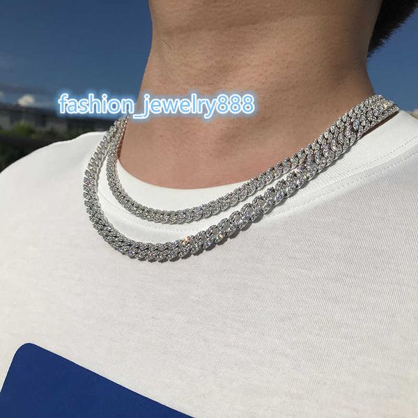 

chain 6mm 18 inch single row mosan diamond cuban necklace full diamond 925 silver miami cuban chain, Black