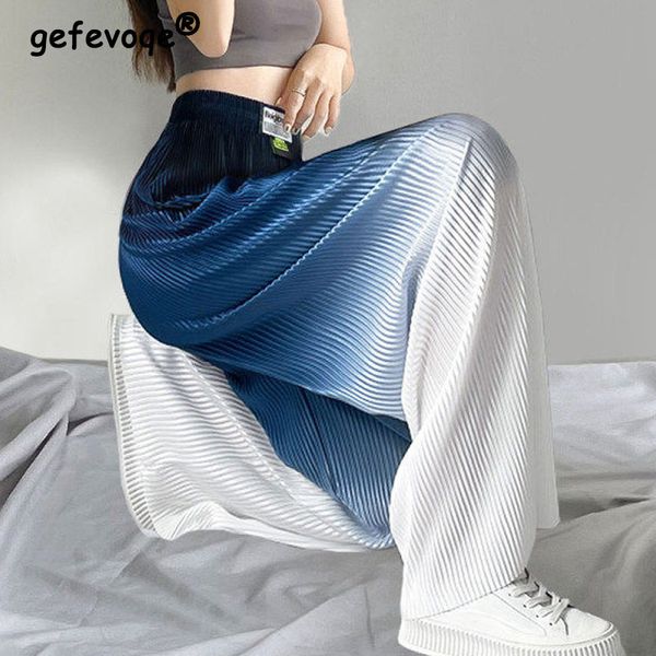 

women's pants capris summer women's casual gradual ice silk thin elastic high waist men's fashion y2k street wear loose pleat, Black;white