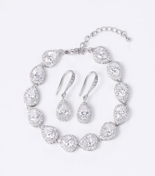 

earrings necklace weimanjingdian teardrop cubic zirconia cz crystal wedding bracelet and earring bridal jewelry set bridesmaid g3266811, Silver