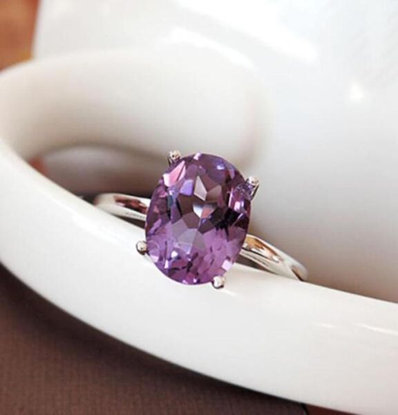 

simple 925 silver amethyst ring for office woman 7mm9mm natural amethyst ring sterling silver amethyst jewelry1976081, Golden;silver