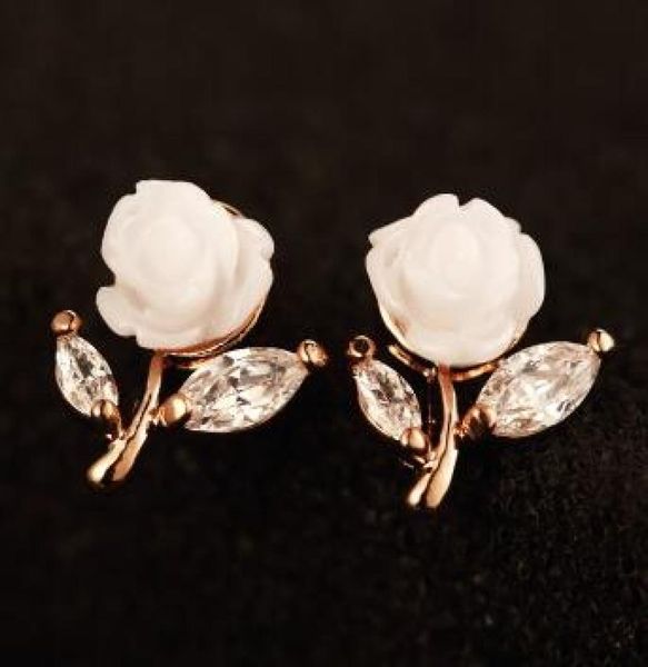 

korean brand women earrings fashion zircon flower stud earrings 18k gold plated jewelry accessories6737914, Golden;silver