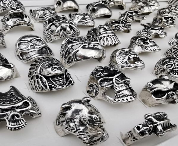 

gothic skull ring vintage silver color punk biker metal jewelry rock skeleton rings size 16mm to 22mm mix style whole1793562