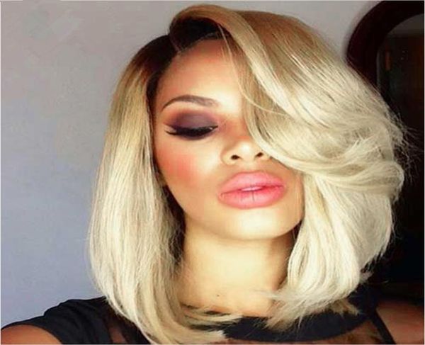 

lace front wigs ombre blond charming short bob straight wigs simulation brazilian human hair style wigs for black women in stock6917927