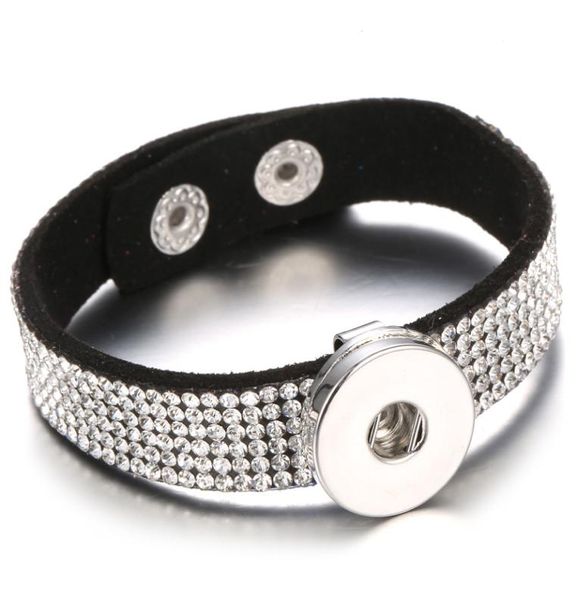 

10 pcs 2017 new fashion beautiful simple rhinestone leather jewelry bracelet 18 mm ginger snap button noosa jewelry5088985, Golden;silver