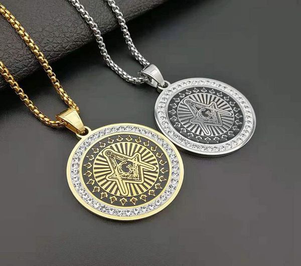 

hip hop rhinestones paved bling iced out round stainless steel masonic illuminati eye pendants necklaces for men rapper jewelry1686581, Silver