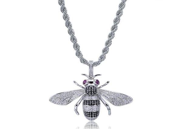 

hip hop necklaces exquisite fashion 18k gold plated honey bee pendant necklaces luxury zircon men necklaces jewelry7079969, Silver