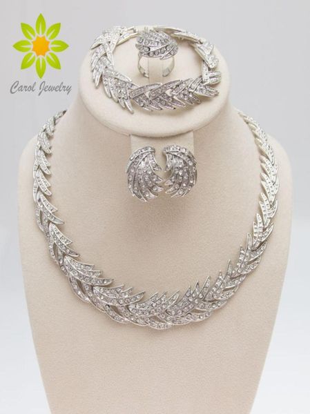 

2015 leaves shape silver plated clear crystal jewelry set new fashion wedding bridal african costume jewelry sets7749140, Slivery;golden