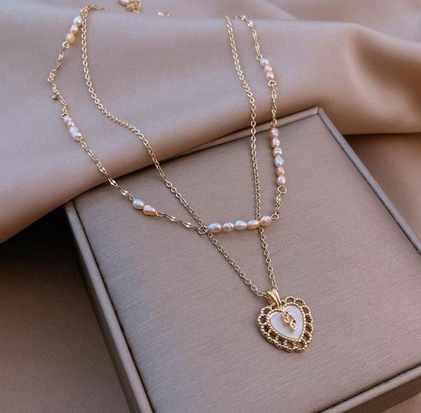 

chains 2 pcs necklace for women love heart pendant neck jewelry beaded choker thin alloy chain gift girls lb3304215, Silver