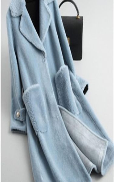 

women winter real fur overcoat sheep shearing lady casual warm natural sheep lamb wool fur coat long big size f1110 2011037829683, Black