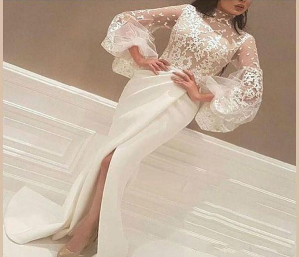 

white split evening dresses illusion aline lace puffy sleeve ball 2018 party formal prom dress pageant gowns robe de soiree4774486, Black;red