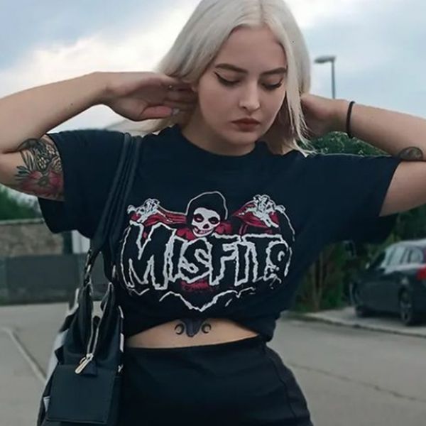 

women's t shirt skull misfits y2k crop 90s gothic graphic retro streetwear t shirt harajuku aesthetic baby tee punk vintage t shirts 23, White