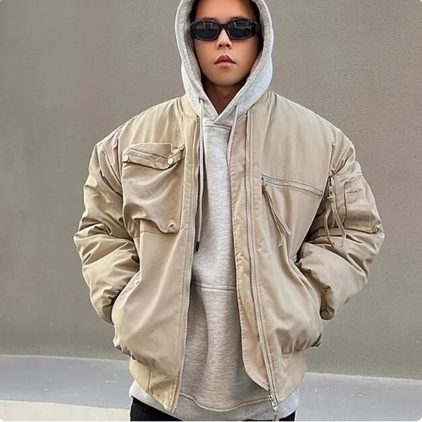 

irregular zippers down coat vintage warm men's jacket streetwear windbreaker coats, Black;brown