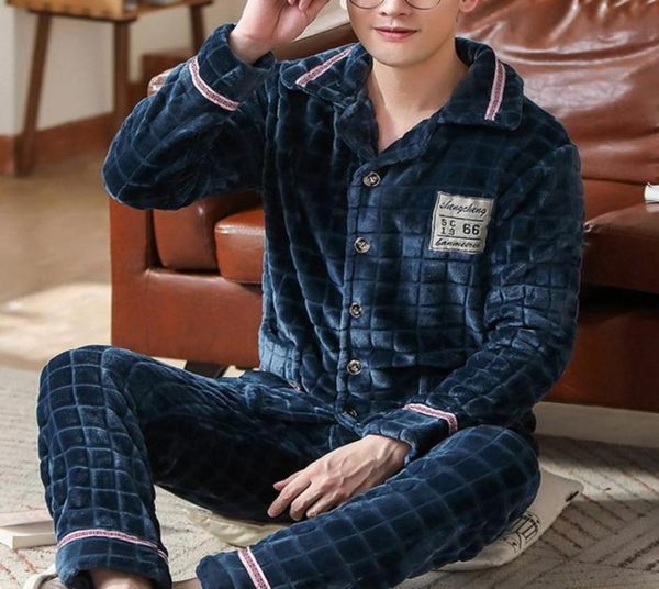 

men039s sleepwear winter thick warm soft flannel pajamas set men night pijama long sleeve pyjama suit casual homewear 45kg105k4999394, Black;brown