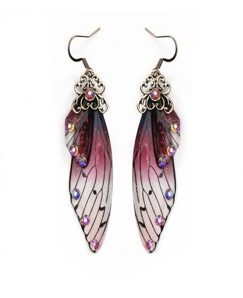 

fashion handmade femme wing drop earrings gold color fairy tale cicada wings earrings rhinestone purple earrings vintage jewelry g1304222, Silver