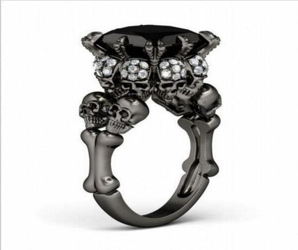 

brand punk jewelry skull 10kt black gold filled demon princess 5ct black sapphire cocktail wedding bands ring for women men61410833097022, Slivery;golden