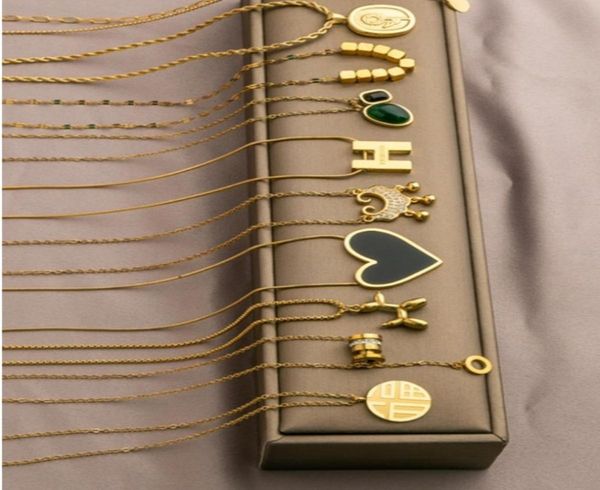 

gold silver luxury designer pendants necklaces stainless steel double letter choker pendant necklace beads chain jewelry accessori7166063