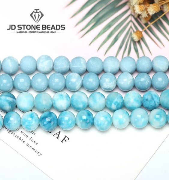 

larimar gemstone round loose beads matte size 6 8 10 12mm immation ocean sea stone bracelet necklace for jewelry making mx1908019747490, Golden;silver