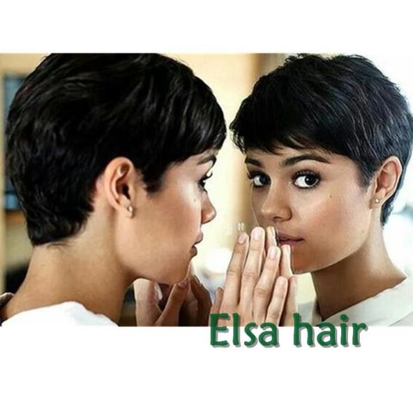 

pixie cut human natural hair short none lace front wigs for black women african american celebrity wig5263302, Black;brown