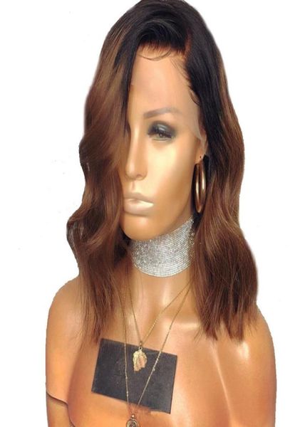 

1bbrown ombre lace front wigs remy pre plucked lace front human hair wigs with baby hair short wavy bob wigs glueless4101354, Black;brown